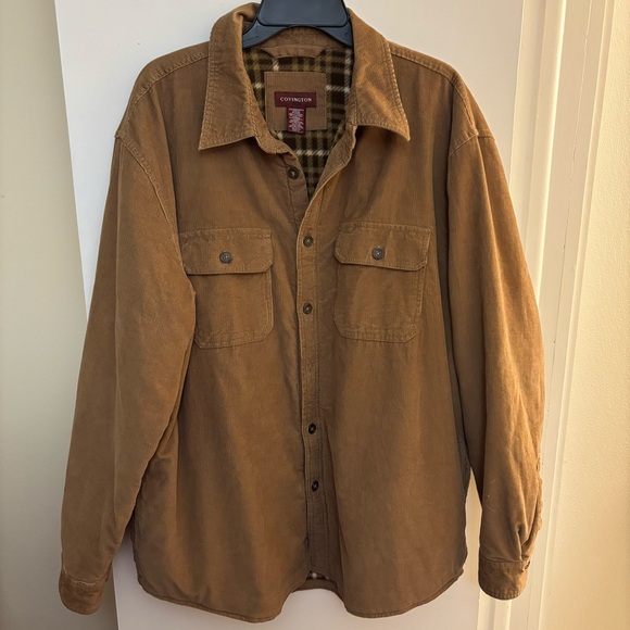 Covington Brown Corduroy Jacket Fleece Lining L Button Down Outdoor Chore Camp - Picture 2 of 9